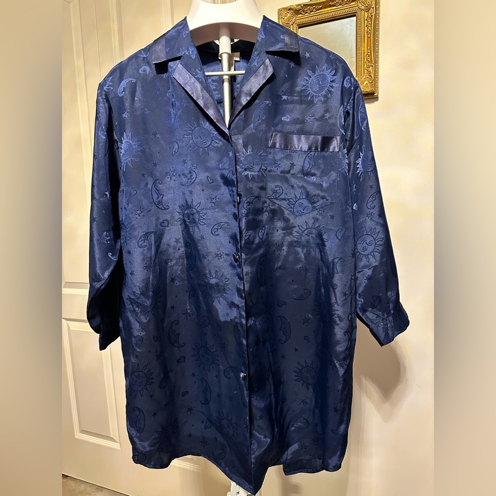 Celestial Navy Satin Sleep Shirt